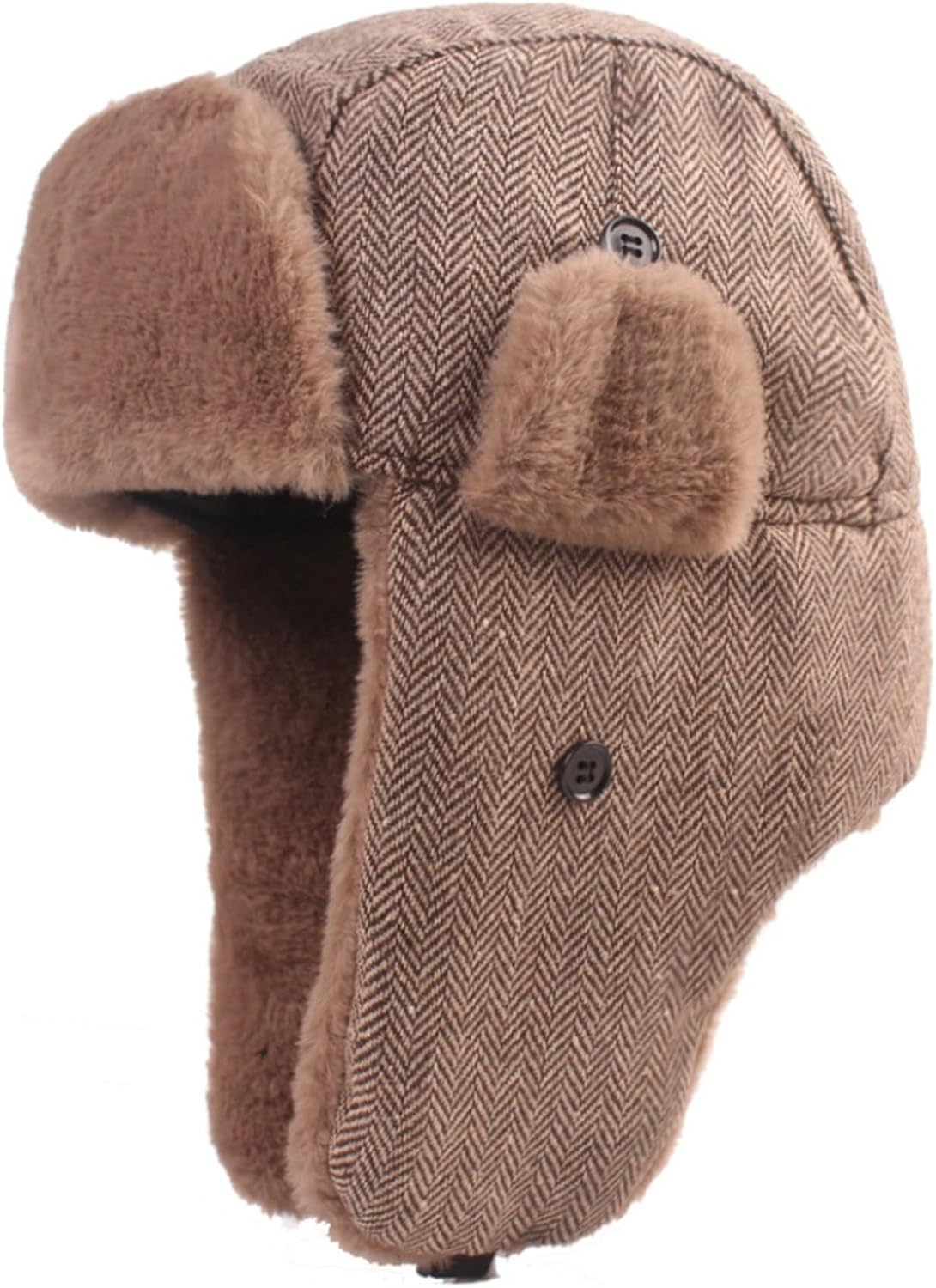 Bomber Hat Striped Cap Men Women Thick Warm Russian Hat Male Female Trapper Earflap Cap Windproof Winter Hat,Coffee-55-60cm