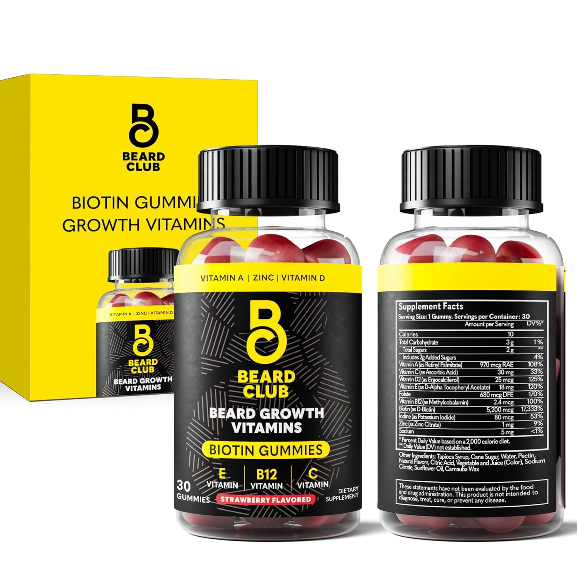 The Beard Club Biotin Beard Growth Vitamin Gummies - Hair Supplement for Men - Vitamins B12, E, & C to Support a Thicker Fuller Looking Facial Hair -