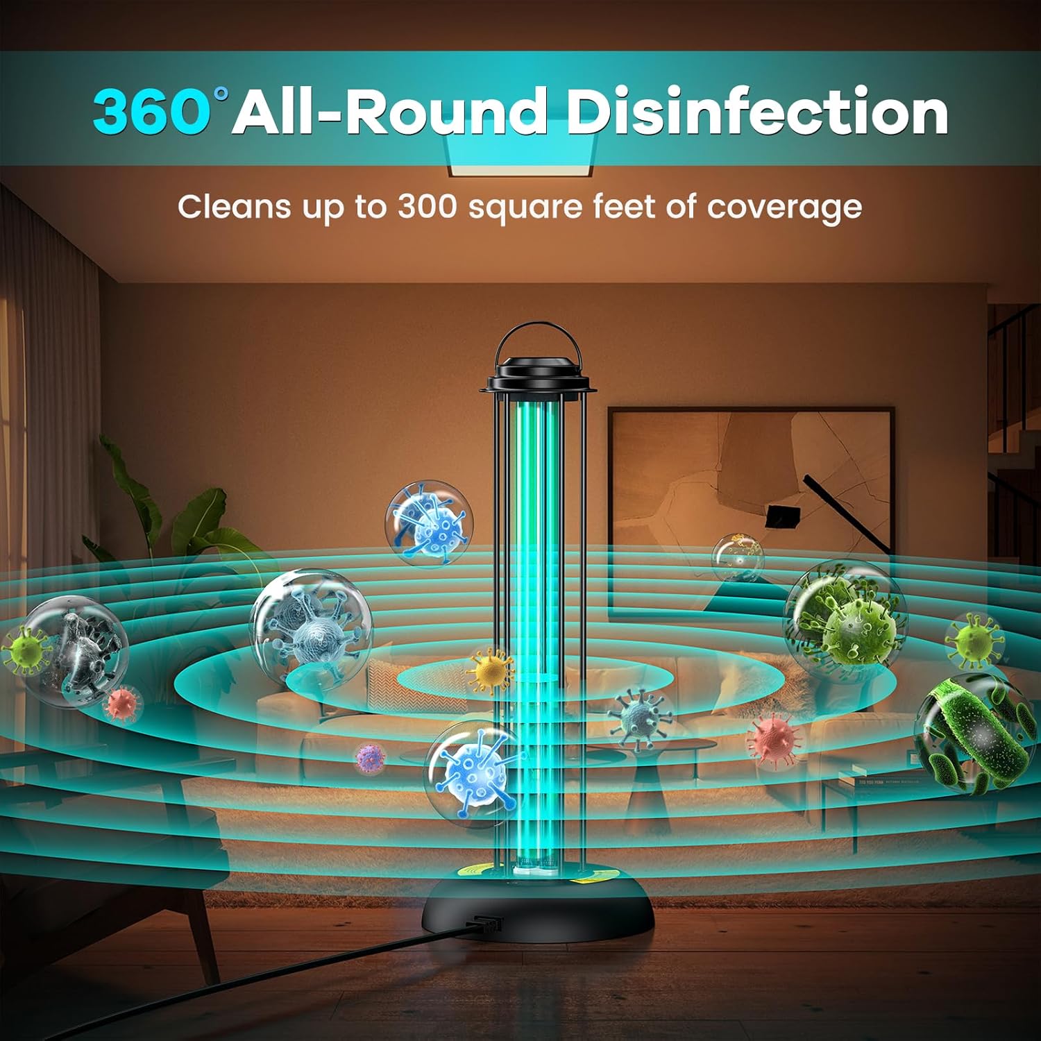 UV Light Sanitizer, 100W Ultraviolet Lamp with Remote Control for Bed Bugs and Dust Mites, Home Disinfection Device UV Lamp with Motion Sensor,3 Speed Timings for Home, Room & Kitchen