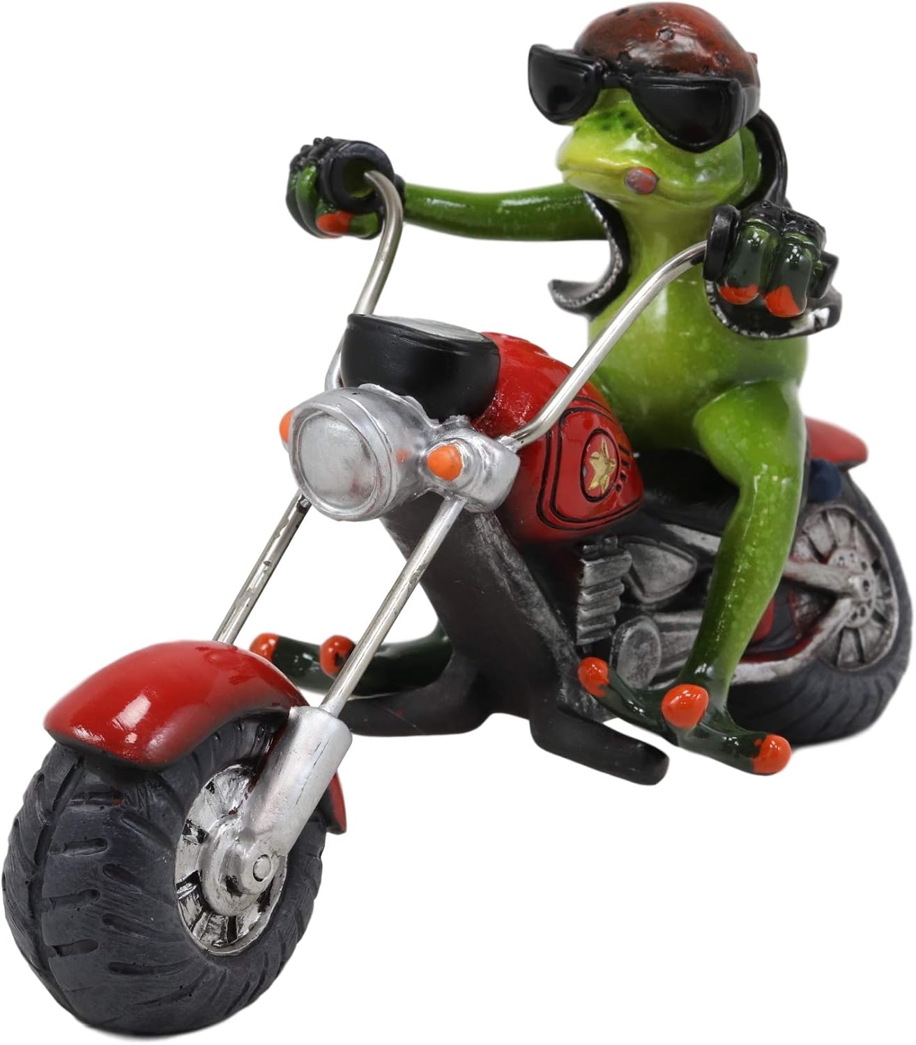 Ebros 8.5" Long Born to Ride Biker Frog Smoking Cigar Riding On Red Chopper Motorcycle Bike Statue Crazy for Frogs Toads Home Decor Accent image 3