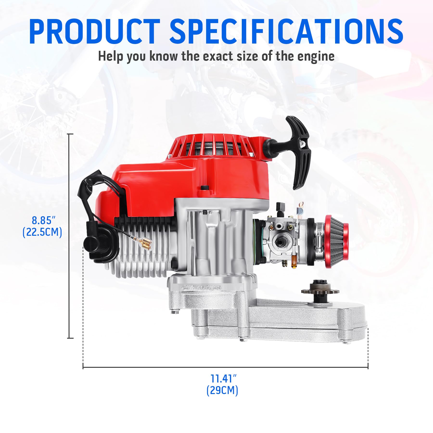 Samger 49cc 2 Takt Pocket Bike Motor, Aluminium Nabe Motor Dirtbike Motor, Mini ATV Quad mit Getriebe Vergaser