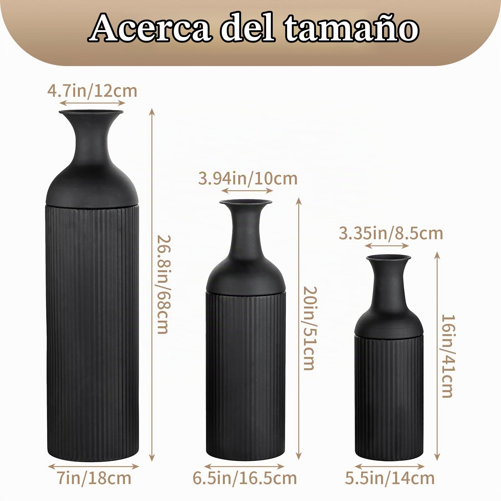 Sziqiqi Jarrones Altos de Suelo Negro: Jarrón Grande para Suelo para Sala 68/51/41cm - Moderno Jarron de Suelo Juego de 3 - Metal Gigante Florero de Suelo para Piso Dormitorio Chimenea Esquina