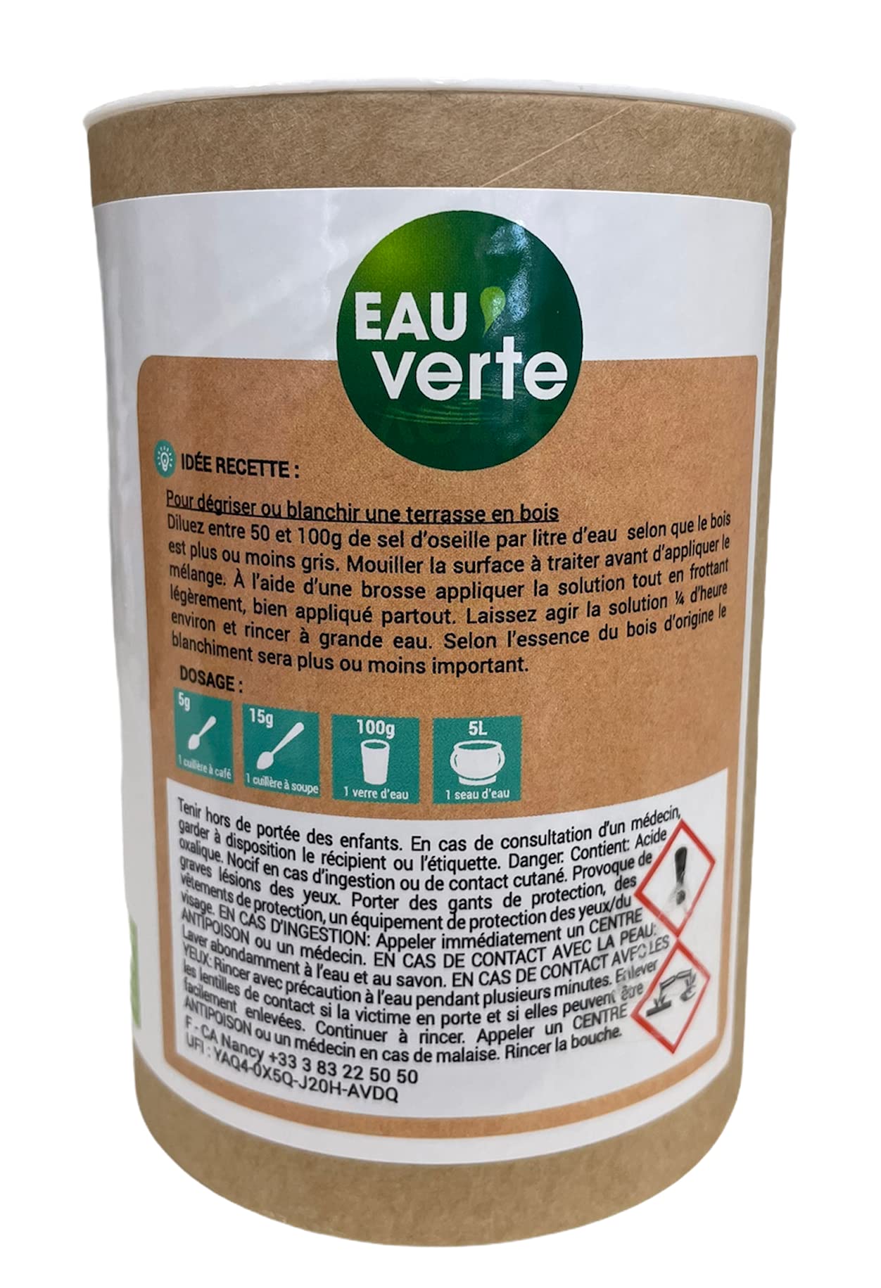 Eau Verte sel d'oseille 400g Pot Carton 100% Recyclé et Recyclable (Cuillère non fournis)