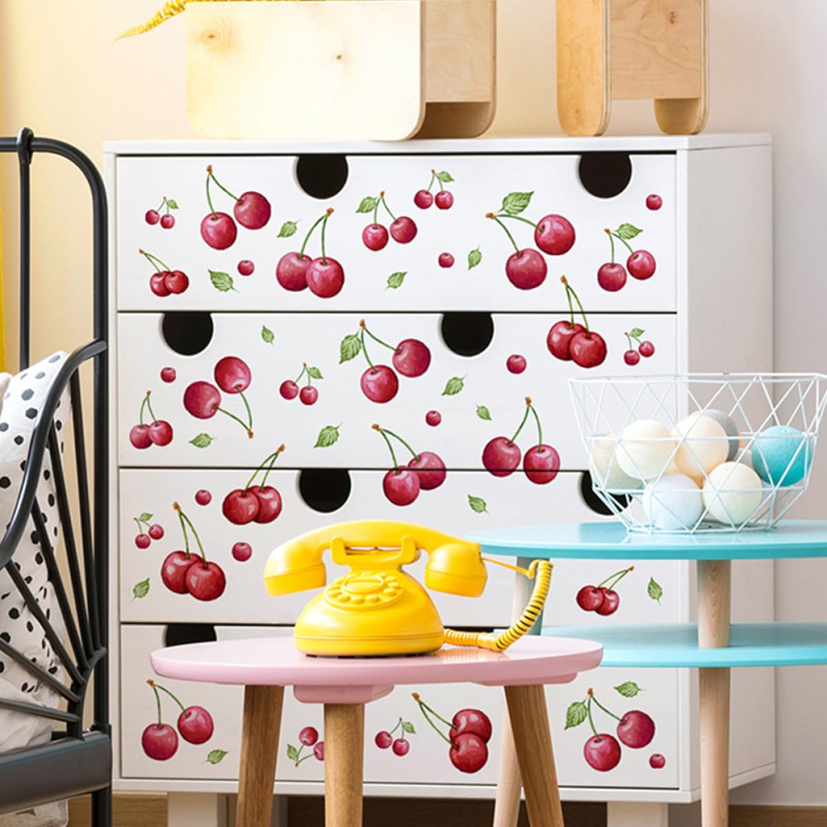Stickers Muraux Cerise Fraîche 30x20 Cm Lot de 2 Set de Set, Autocollants Repositionnables et Décoratifs pour Salon, Chambre et Décoration Murale Intérieure Maison