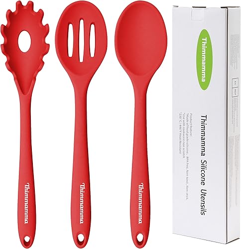 Cucharas de cocina de silicona, resistentes al calor, cuchara ranurada de silicona grande para pasta, juego de cucharas sólidas para utensilios de