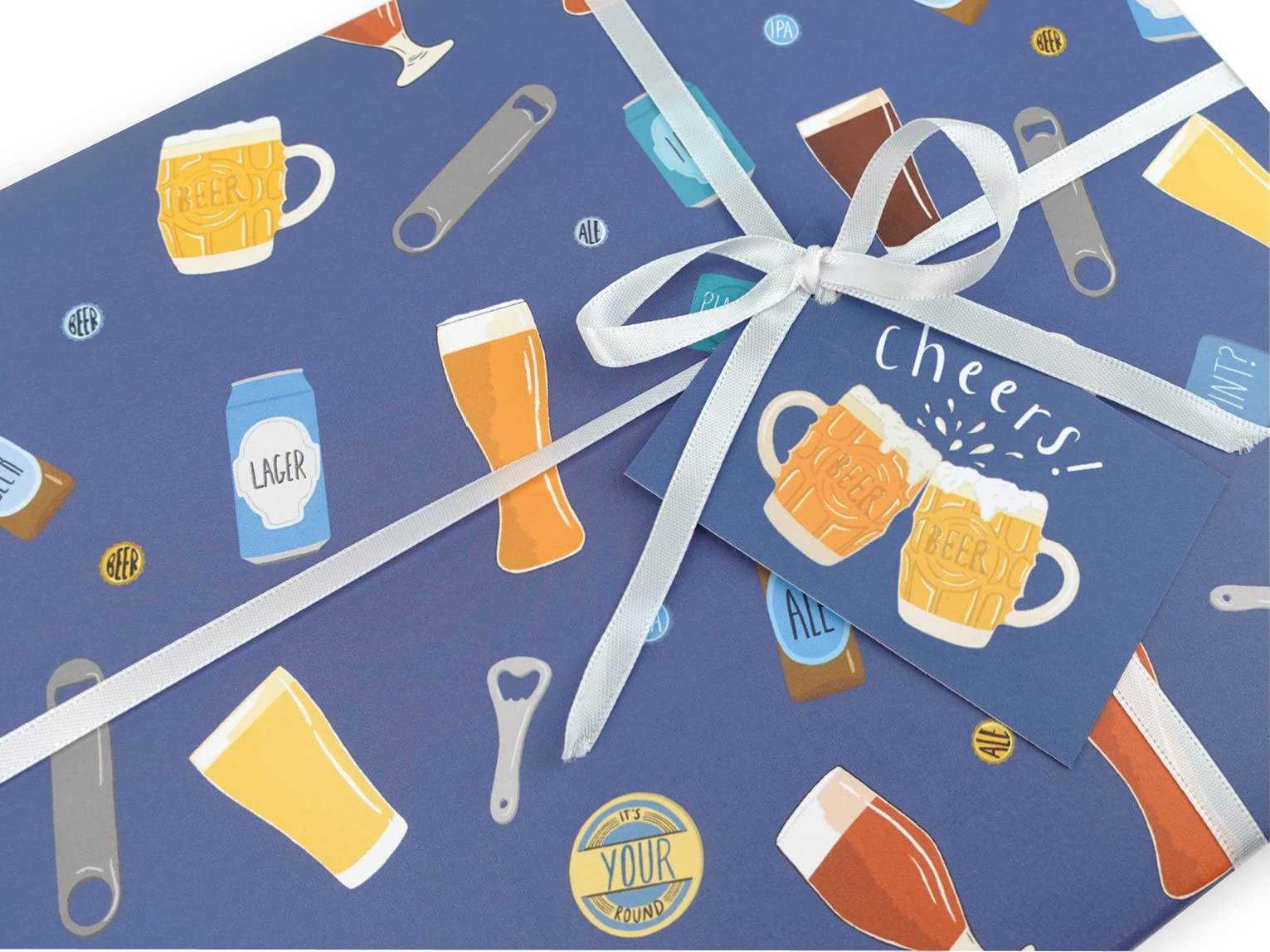 Beer ale gift wrapping paper | Quality Sheet + Tag | Zero plastic packaging (6 Sheets + 6 Tags)