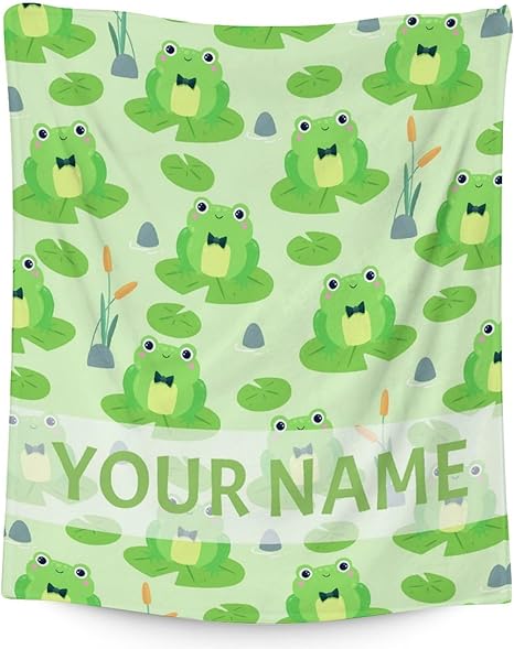 Personalized Frog Blanket Gifts with Name - 50x60 Inches Cute Throw for Girls & Boys - Green Soft Fuzzy Blankets for Bed, Couch & Living Room