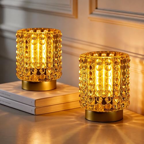 Miniatura 12 de Lámpara operada con baterías con temporizador, Mini lámparas de mesa de cristal para decoración del hogar, Pequeña lámpara inalámbrica para áreas