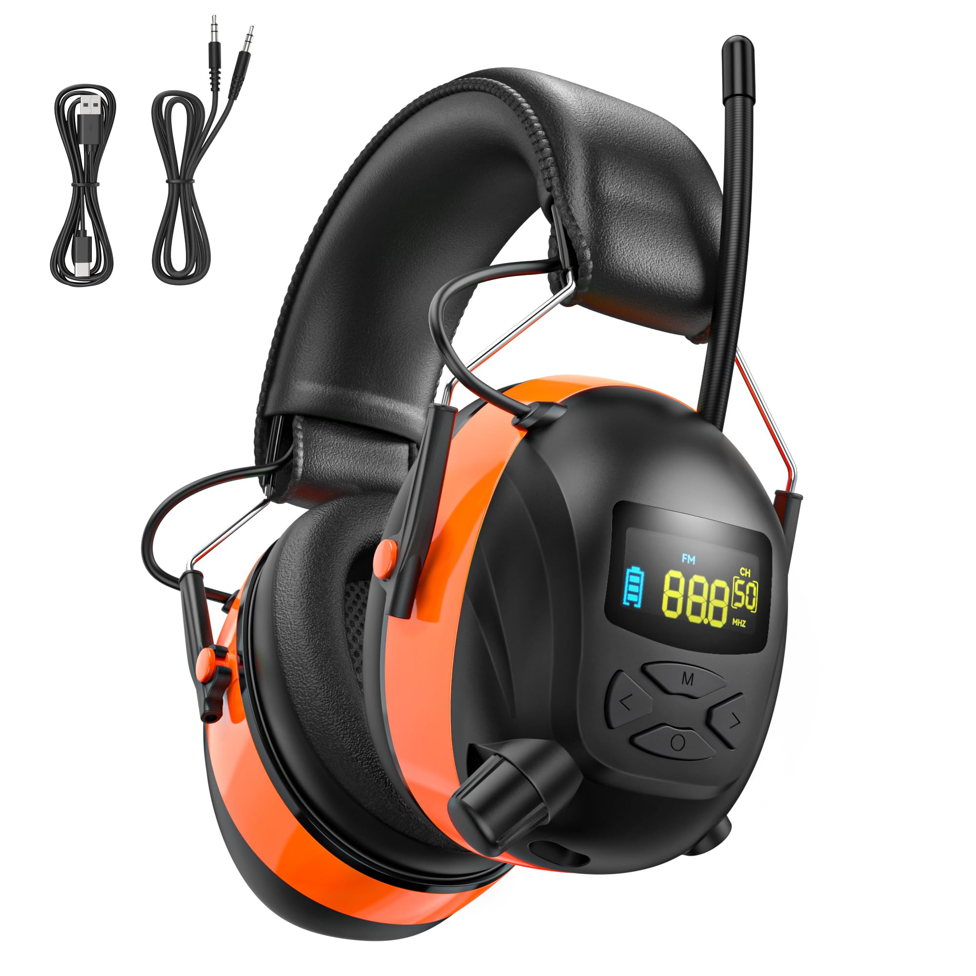 2025 AM/FM Radio Ear Protection Headphones with Backlit Digital Display, 120H Working Time, Rechargeable Hearing Protector, 30dB Noise Reduction