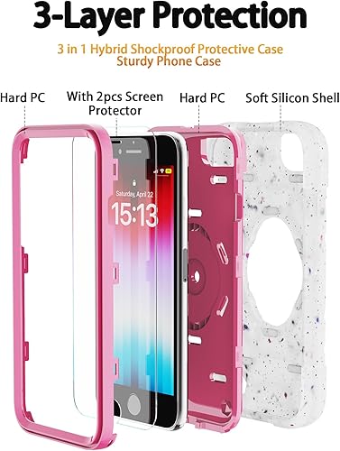 Miniatura 3 de KCJ Funda para iPhone SE 20222020, iPhone 8766S, con 2 protectores de pantalla soporte de anillo silicona suave + policarbonato duro protección de