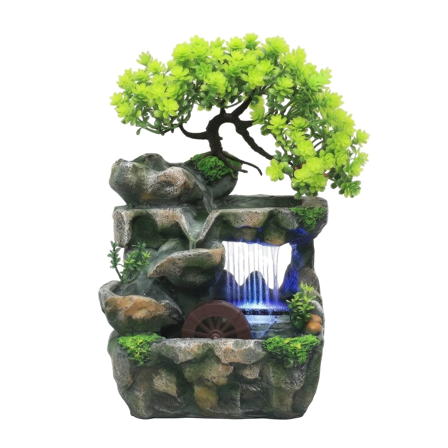 Bonsai-Style Desktop Fountain with Waterwheel Stone-Look Tabletop Water Fountain Compact Indoor Waterfall Small for Desk, Office, Entryway, Tea Corner, EU Plug-image-13