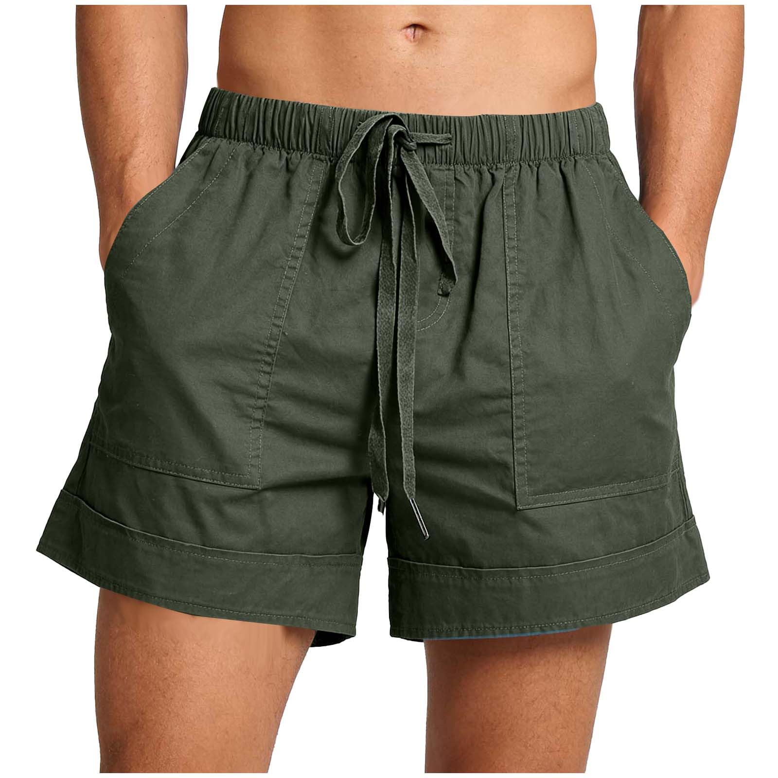 Guhmomh Shorts Herren Sommer Baumwolle Kurze Hosen Freizeithose Sporthose Sommerhose Badehose Leicht Jogginghose Casual Strand FreizeitLaufhose Baggy Wanderhose Bermuda Sommershorts Armeegrün 3XL