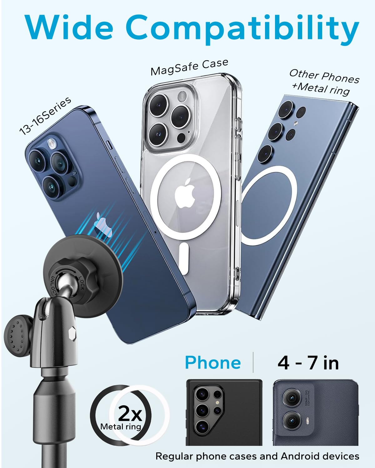GDZN Golf Einbeinstativ Selfie Stick, Golf Schwung Magnetisch Handy Halterung mit 57" Metallstange für Schwungaufzeichnung, Putten, Golftrainingshilfe, Stativ für iPhone 16 15 14 13 Kompatibel Magsafe