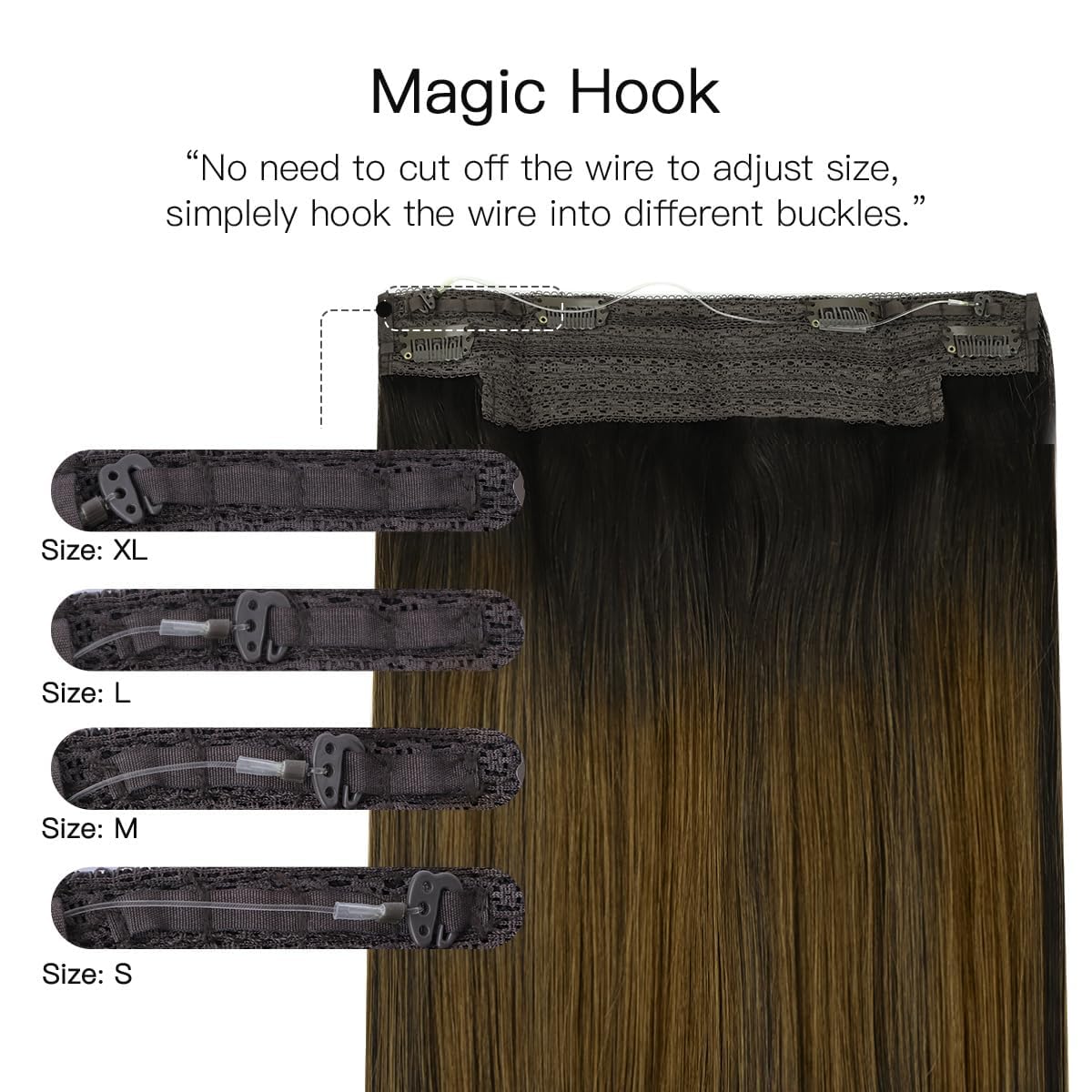 hotbanana Extension Capelli Veri con Filo Invisibile, 45cm 95g Sfumatura da Castano Scuro a Castano Dorato Capelli Umani Remy Lisci, Invisible Wire Hair Extensions, Extension in Capelli Veri