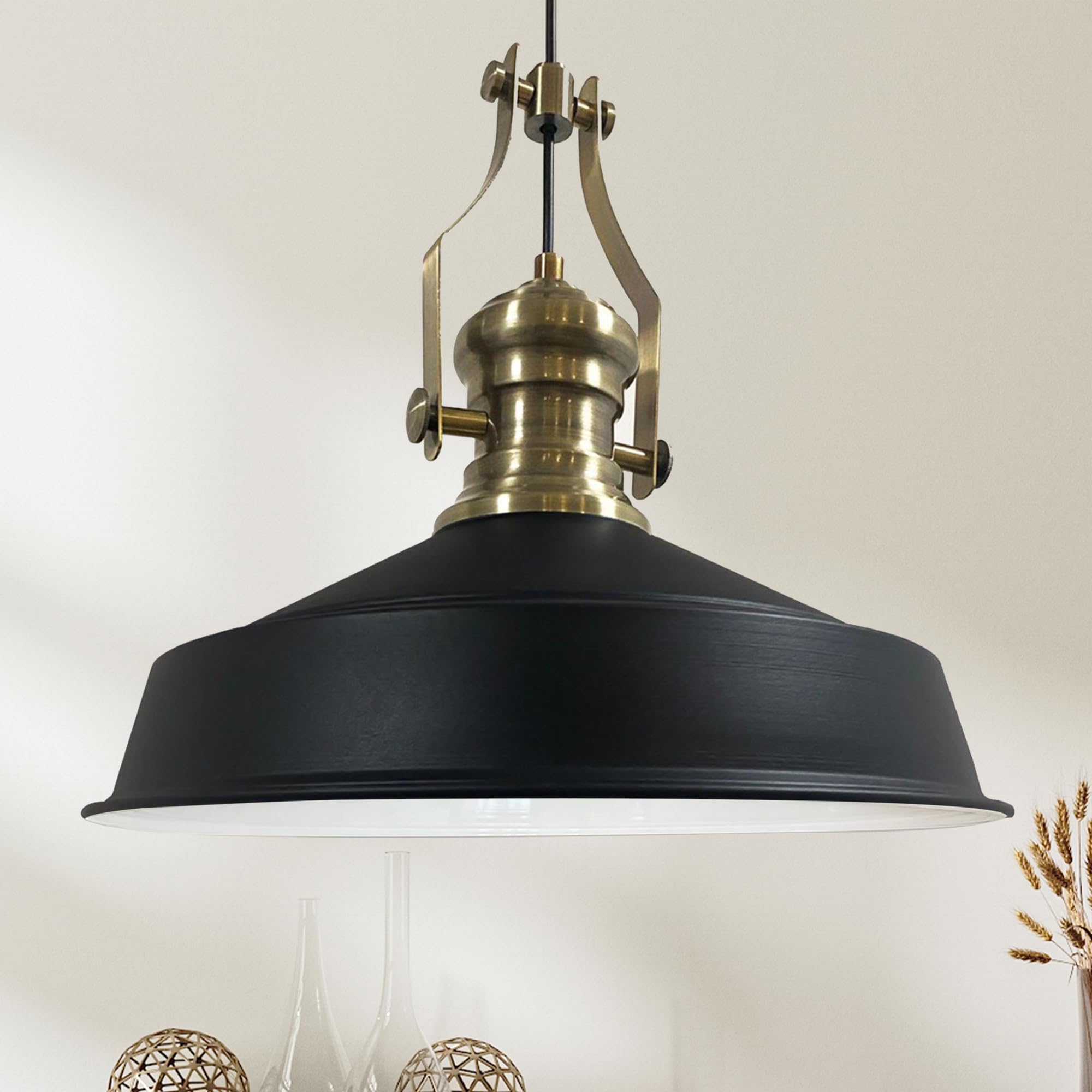 bamyum Neo Asletl Pendant Light Vintage Metal 41 cm, Lamp Shades Ceiling, Kitchen Lights Ceiling E27, Industrial Lamp Shades Ceiling, Metal Pendant Light Fitting for Living Room Black White — image 1