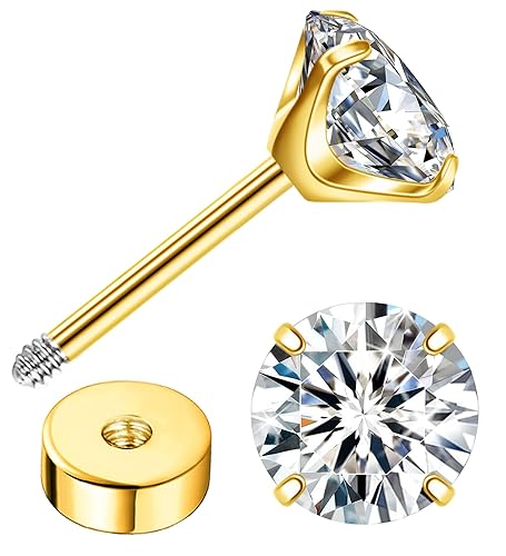 Miniatura 46 de G23 Titanium Earrings 5A+Cubic Zirconia Flat Back Stud Earrings 14K Gold Hypoallergenic Nap Earrings 2-5MM Tiny Handmade Cartilage Stud Earrings for