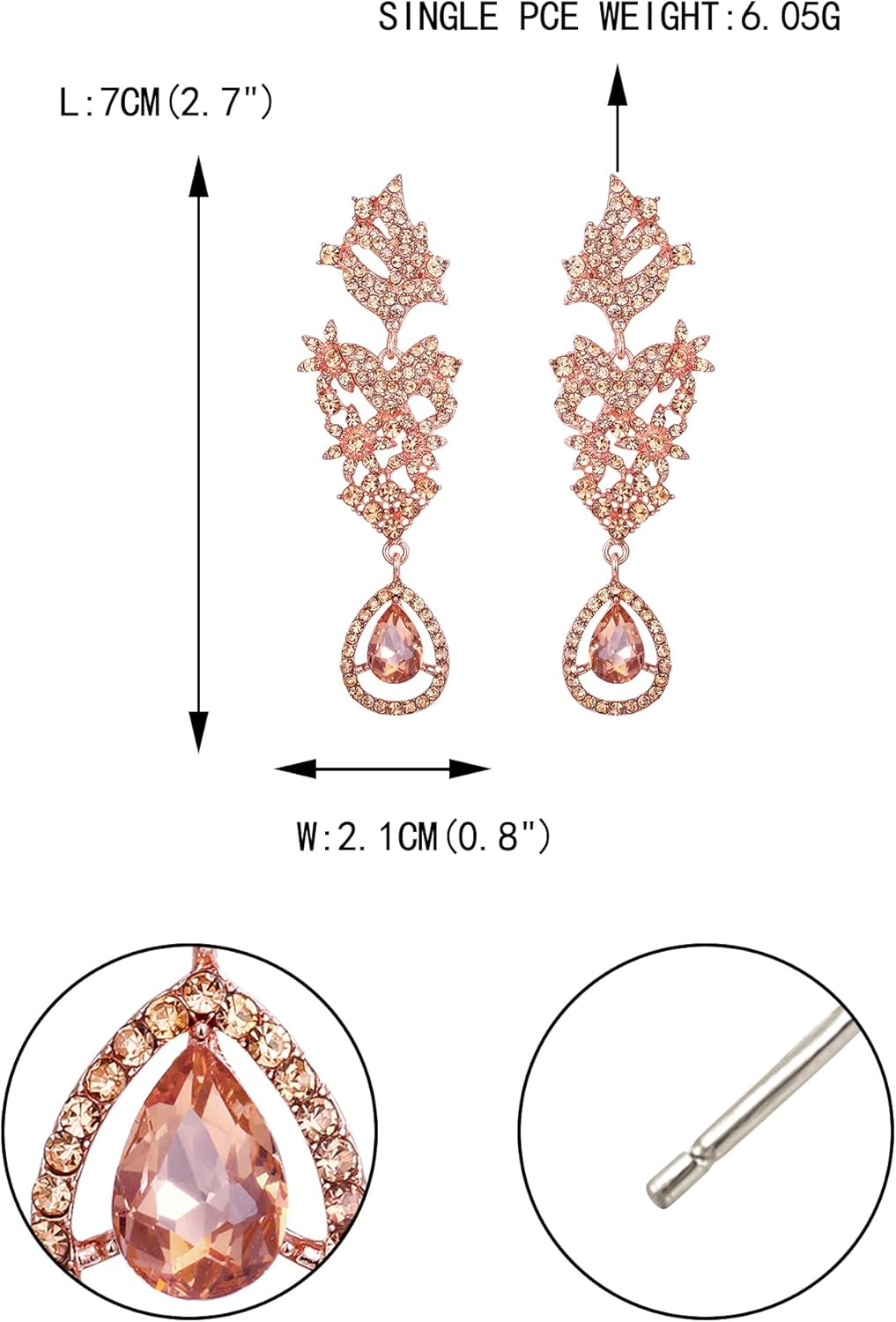 EVER FAITH Statement Dangle Earrings for Women, Costume Wedding Party Jewelry Art Deco Rhinestone Flower Teardrop Boho Chandelier Long Earring - Image 5