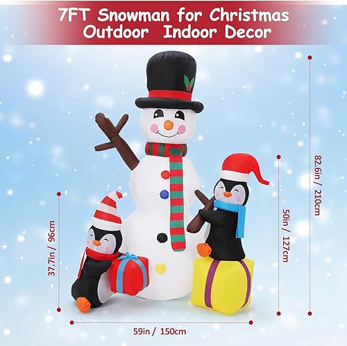 Miniatura 2 de Inflables de Navidad de 7 pies de alto, decoración al aire libre, muñeco de nieve con pingüinos, muñeco de nieve inflable, pingüinos inflables,