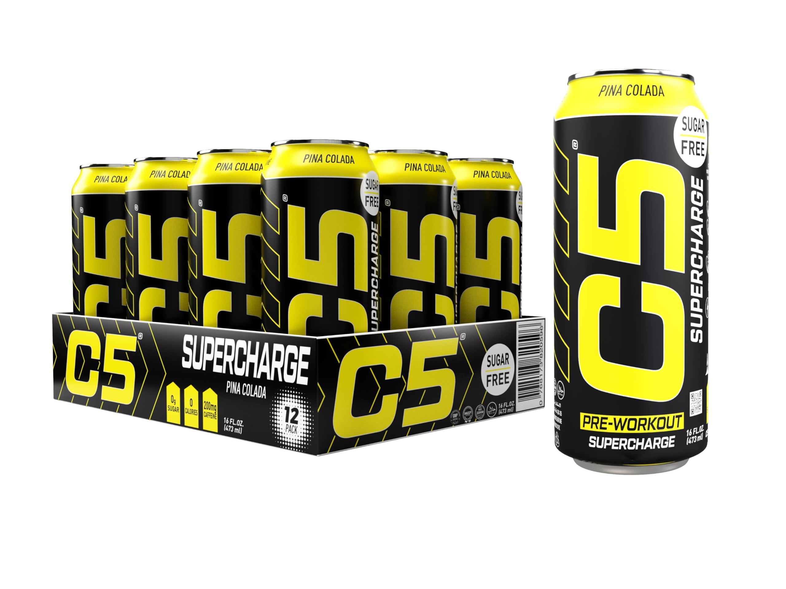 Drink Supercharge Pina Colada Pre Workout Sugar Free, Zero Calories, 200mg Caffeine, Creatine - Beta Alanine - Citrulline Malate High-Performance Pre-Workout Booster Supplement Pack of 12