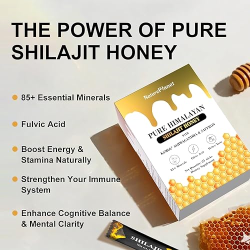 Miniatura 2 de NaturePlanet Miel Shilajit con Ashwagandha y azafrán  Barras de suplemento 100% naturales, veganas, sin gluten, 25 unidades