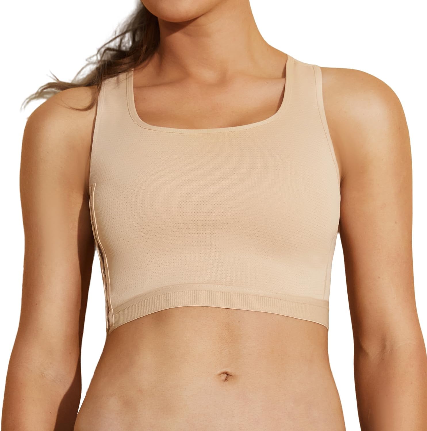 MOVWIN Chest Binder for Transgender FTM Tomboy,Compression Bra Breathable Zip Up Smooth Flat Tank Top for Sports Cosplay