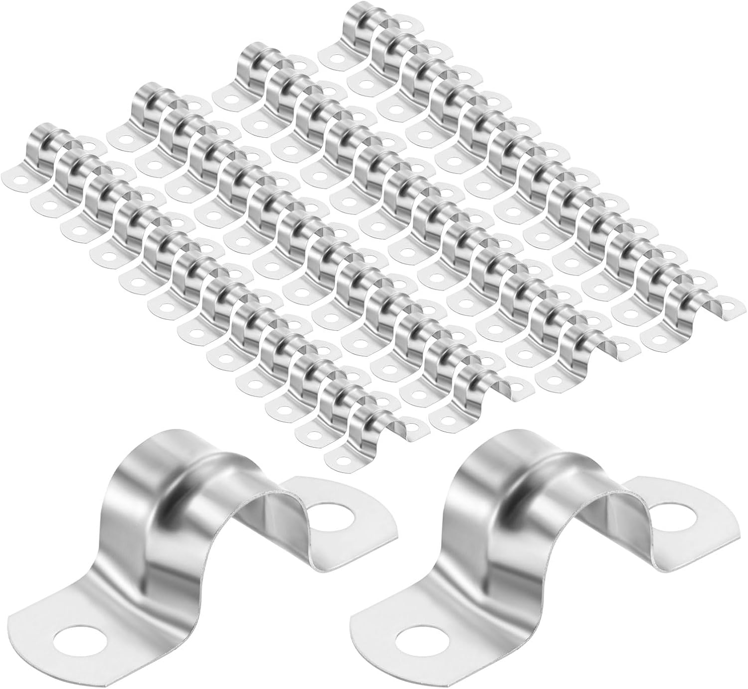 M METERXITY 50-Pack Conduit Clamps, 5/8 in Stainless Steel Rigid Pipe Strap M16 U Bracket Pipe Clamps with 2 Holes for Plumbing/Conduit/Cables Installation, U-tube Tension Clips