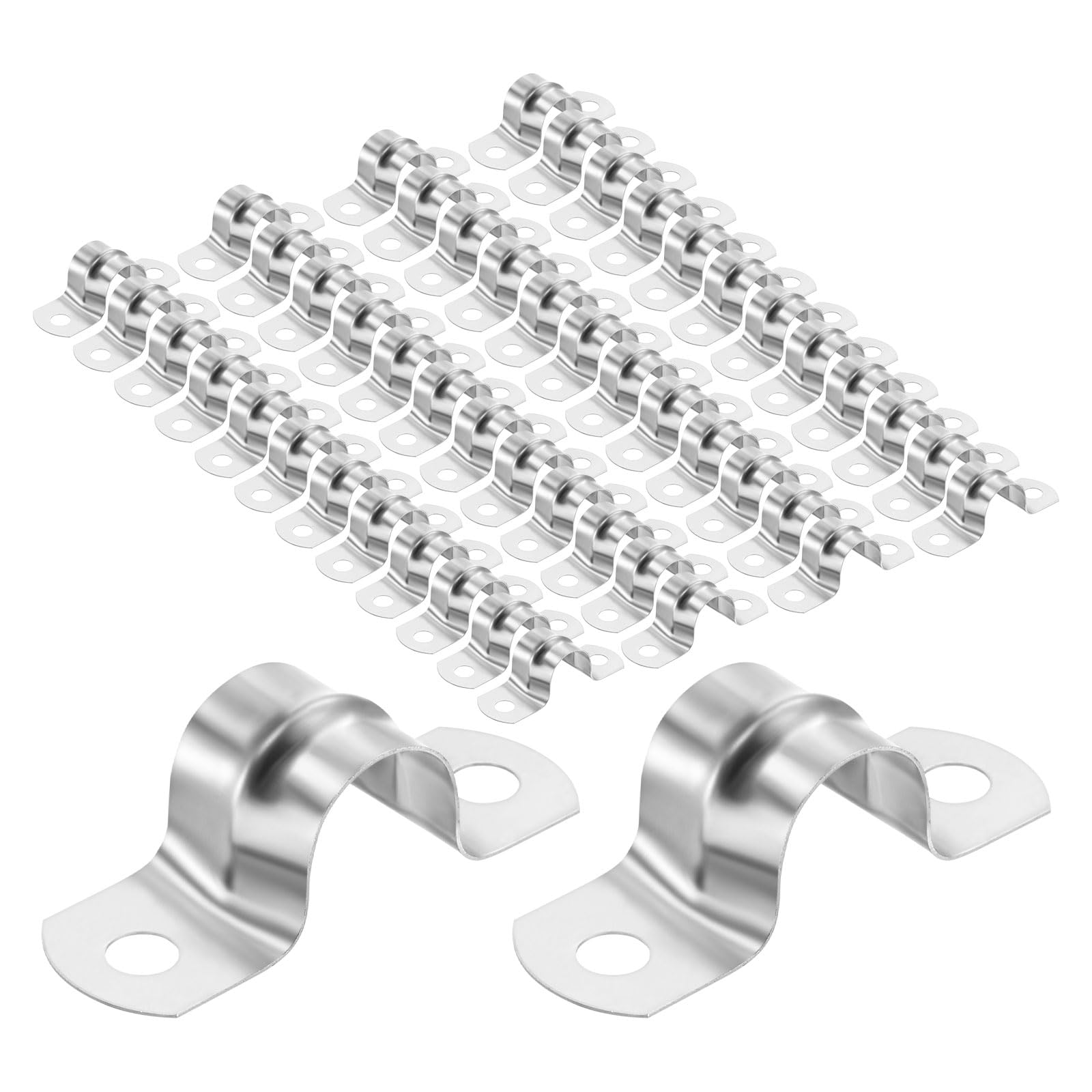 M METERXITY 50-Pack Conduit Clamps, 5/8 in Stainless Steel Rigid Pipe Strap M16 U Bracket Pipe Clamps with 2 Holes for Plumbing/Conduit/Cables Installation, U-Tube Tension Clips