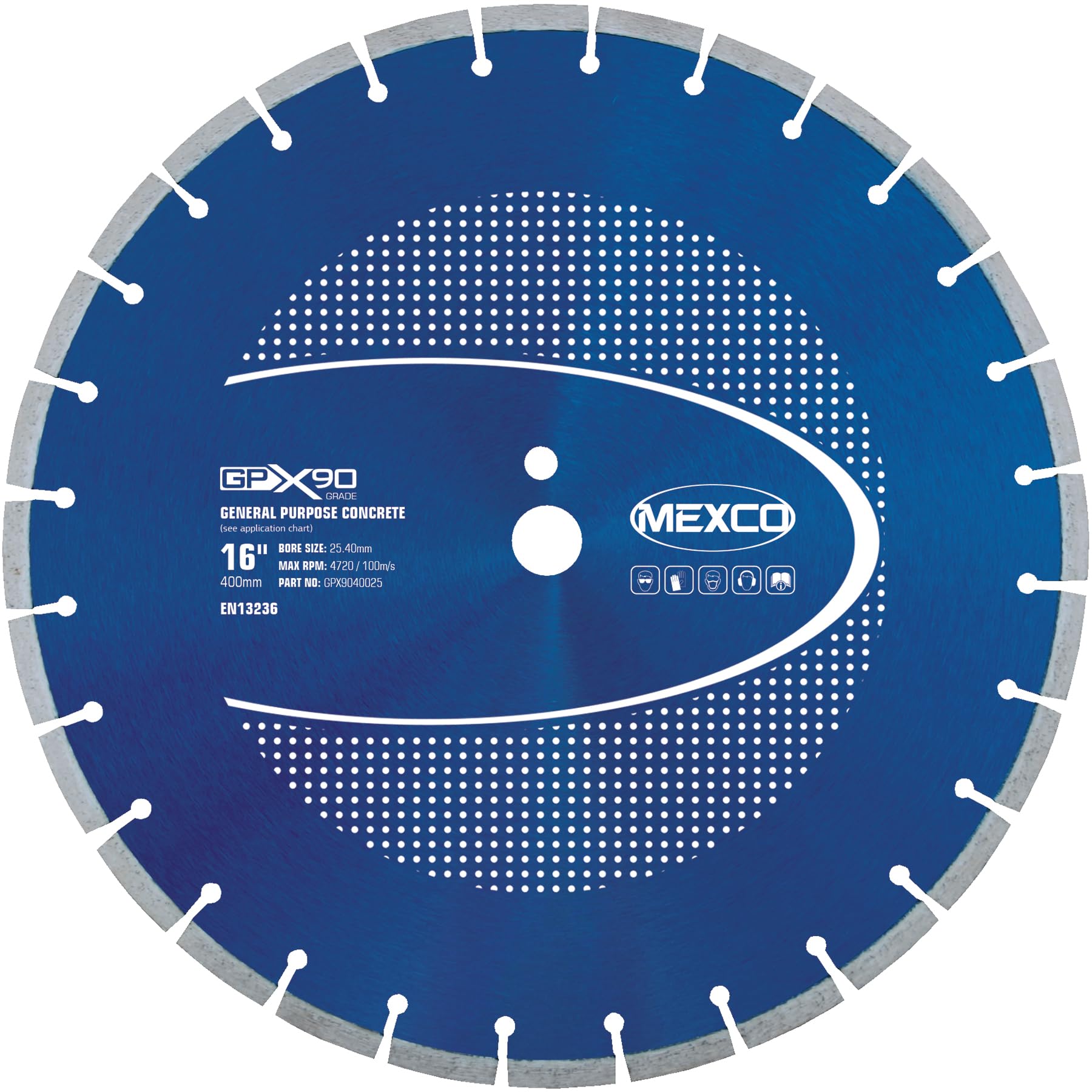 Mexco GPX90 General Purpose Diamond Blade, High-Performance Cutting Disc for Non-Abrasive Concrete Materials – 400mm, 10mm Segment Height, 25.4mm Bore