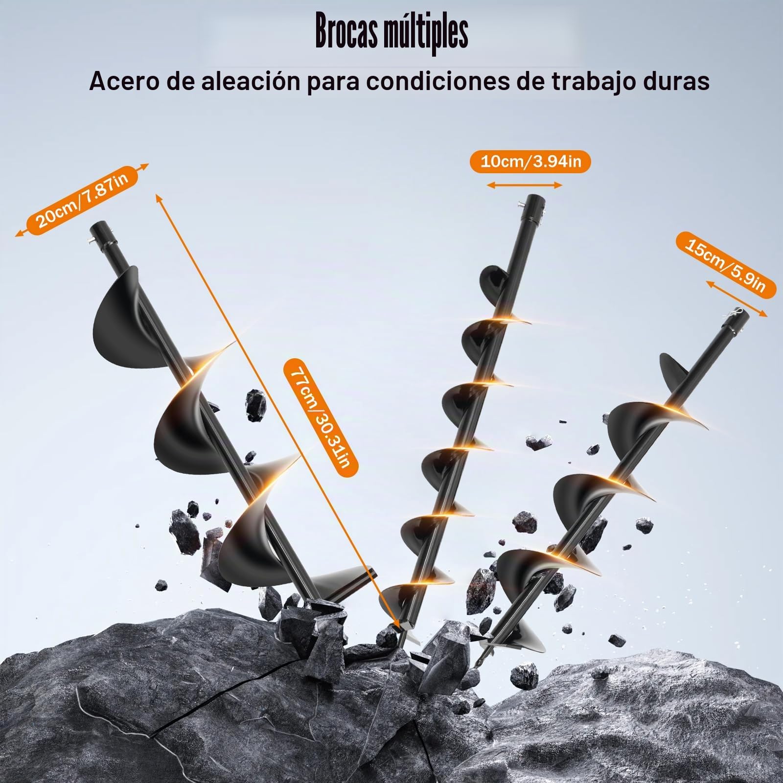 Ahoyadora de gasolina, motor de 2 tiempos de 52cc con 3 brocas (100/150/200 mm) Taladro para postes, taladro manual para tierra para construcción de vallas, jardinería, colocación de pilotes