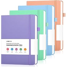 OMEYA A5 Graph Paper Notebooks 4 Pack, Leather Hardcover, 100 GSM Paper
