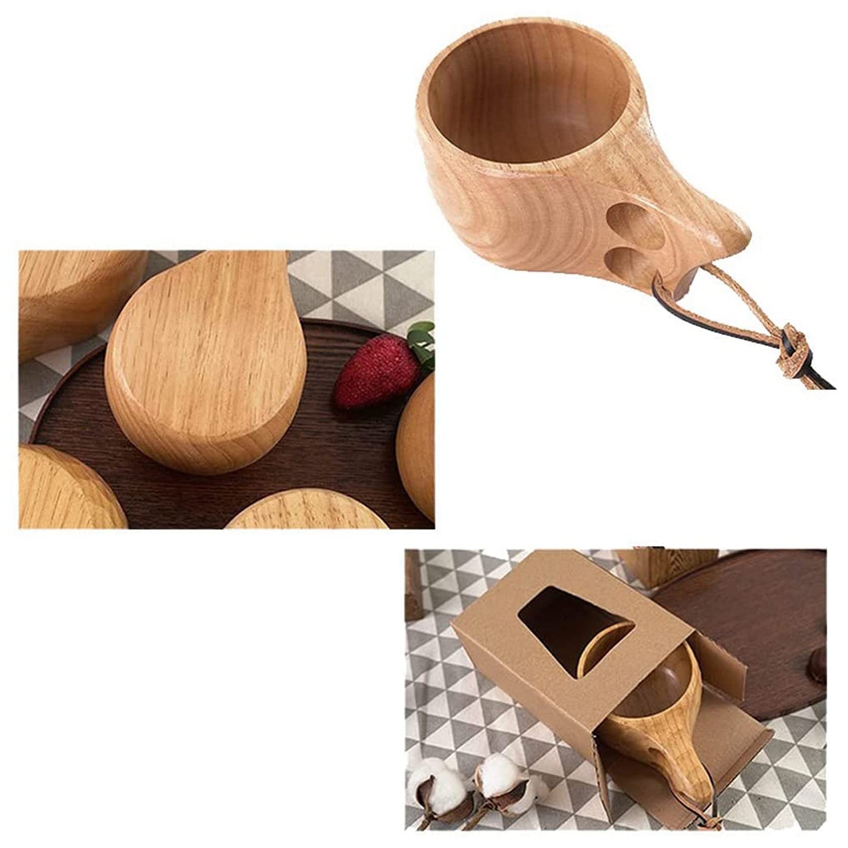 Set 2 Tazze In Legno Kuksa Con Cucchiai - Stile Nordico, Portatile, Per Outdoor E Casa - Foto 10