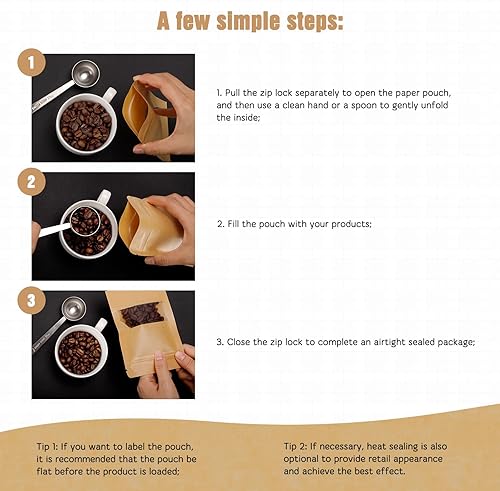 Miniatura 6 de Moretoes 72 bolsas de pie, bolsas de papel kraft con ventana, bolsas de café, bolsas resellables marrones, bolsas de pie con cierre hermético para