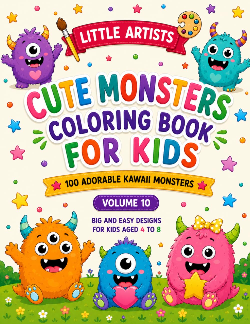 Cute Monsters Coloring Book for Kids Ages 4–8: 100 Adorable Kawaii Monster Designs | Big and Easy Coloring Pages for Boys and Girls | Fun Activity ... Volume 10 (Little Artists Coloring Books)