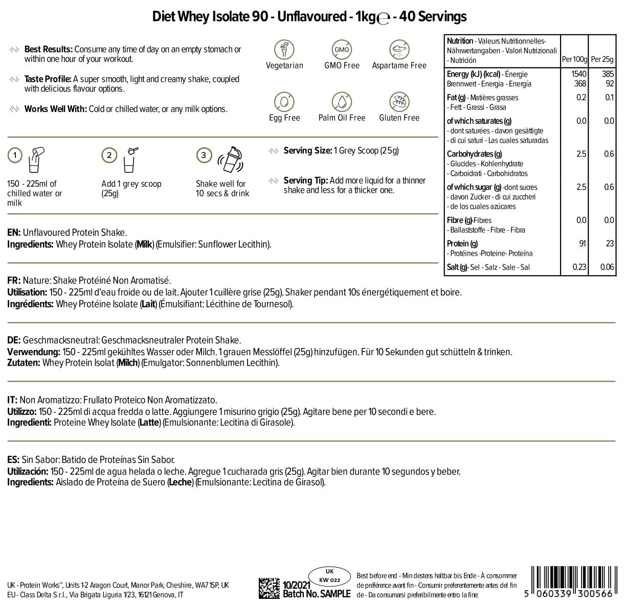 The Protein Works – Diet Whey Isolate 90 – Protéine Perte de Poids - Nature - 1kg