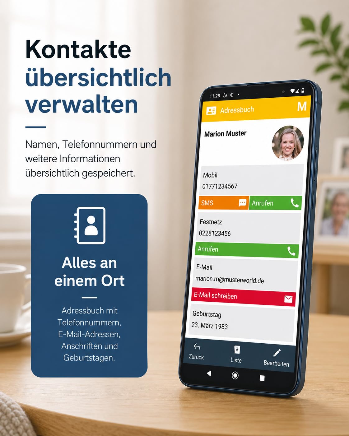 Senior - Smartphone Handy für Senioren – Einfache Bedienung, Große Tasten, Notruf mit GPS, Kamera, Lupe, Hörgeräte-Kompatibel