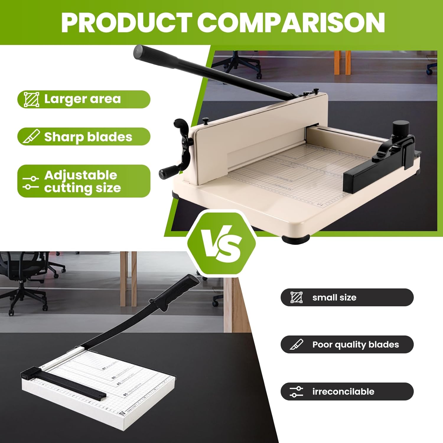 Paper Cutter Heavy Duty, HSS Blade, Guillotine Paper Cutter 500 Sheet Capacity, Solid Steel Construction, for Office Home School Industrial (A4-12'' Paper Cutter)
