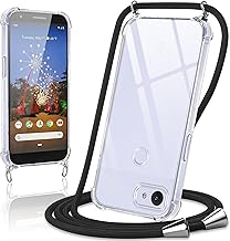 Coiwxmoi Cover per Google Pixel 3a con Cordino 5.6",Trasparente Custodia con Laccio Tracolla Corda Catena Cinghia,Ultra Morbido Silicone TPU Antiurto Case per Google 3a, Nero