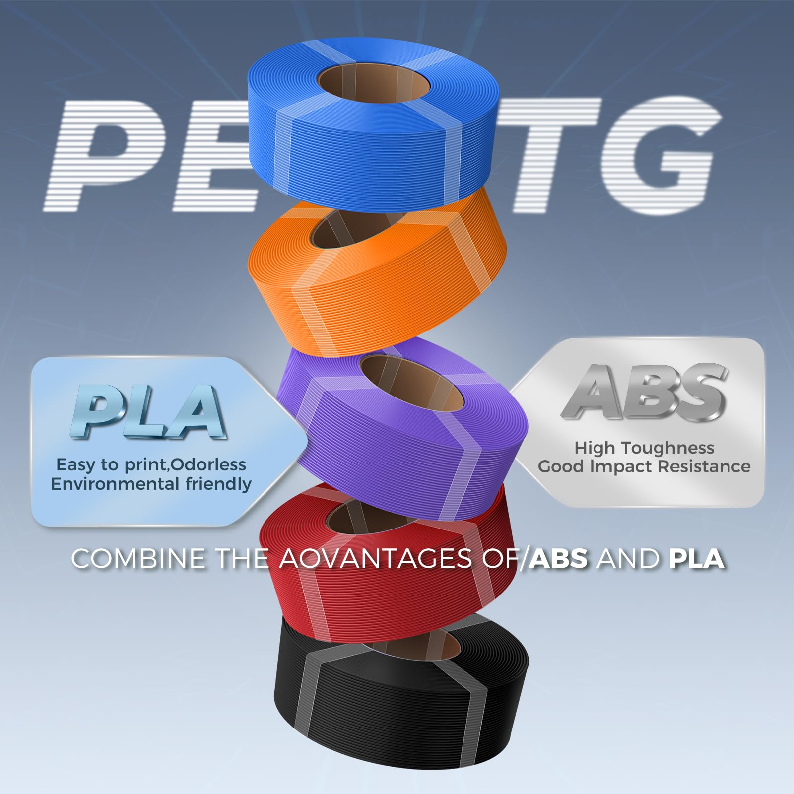 Creality Recharge de filament PETG pour imprimante 3D, 2 kg, 1,75 mm, bobine réutilisable, précision dimensionnelle ± 0,03 mm, PETG bleu et rouge