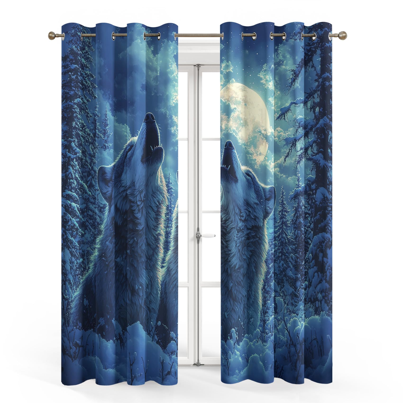 Générique Rideau Occultant Loup Hurlant, Rideaux Motif 3D Animaux Sauvages, Rideau Thermique Isolant à Oeillets, Rideaux Fenetre Imprimé pour Salon Chambre Décoration, Lot de 2, 140x260 cm