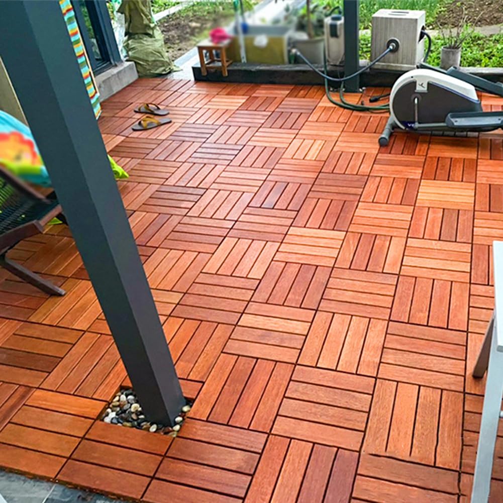 Baldosas Exterior Click, Baldosas Madera Suelo, Resistente al Desgaste Entrelazadas Baldosas para Terraza Jardín Balcón 30x30x3 cm Fáciles de Colocar 11PCS