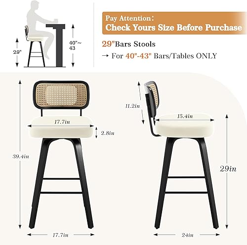 Miniatura 76 de Bekrvio Juego de 3 taburetes de bar giratorios de altura de mostrador, taburetes de bar tapizados de piel sintética con respaldo de ratán, sillas de