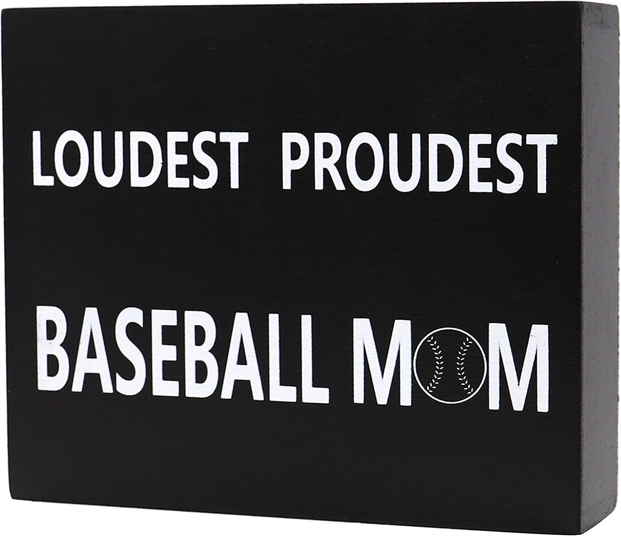 JennyGemsJennyGems Wood Box Sign Loudest Proudest Baseball Mom - Baseball Decor and Accessories - Photo Prop - Mantel Decoration - Baseballism Quotes and Sayings
