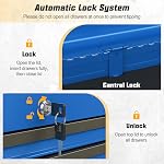 Heavy-Duty Steel Tool Chest with 6 Auto-Locking Drawers & Top Tray, Ball Bearing Slides & EVA Liners, Portable Garage/Workshop Storage Organizer for Tools & Equipment (Blue)