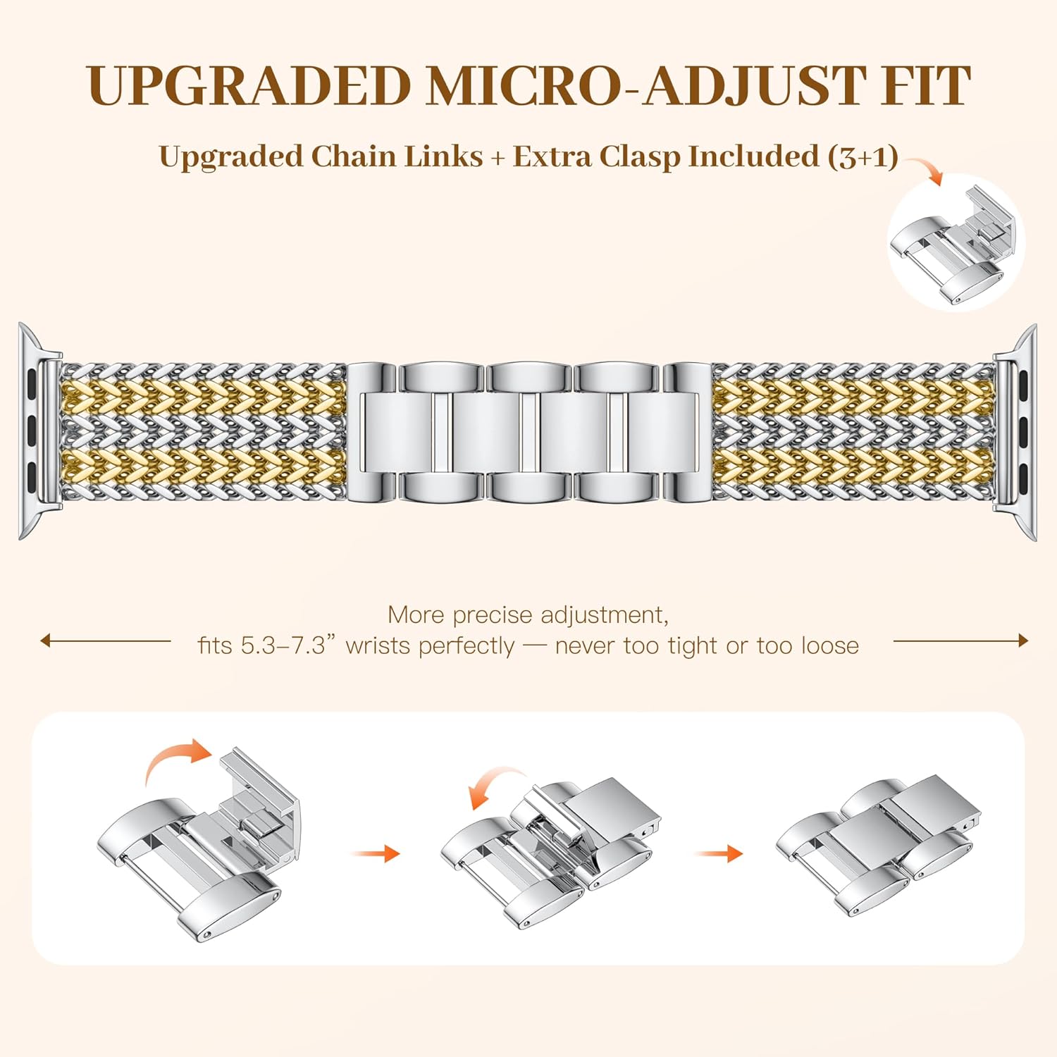 Metal Band Compatible with Apple Watch Bands for Women 40mm 41mm 42mm 38mm 44mm 45mm 46mm 49mm, Dressy Stainless Steel Link Bracelet, Designer Strap for iWatch Series 11/SE/10/9/8/7/6/5/4/3/2/1/Ultra