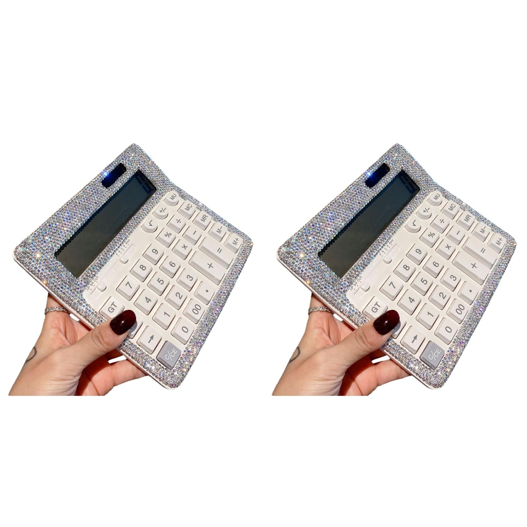 2X Calcolatrice con Cristalli di Strass, Calcolatrice da Tavolo Standard con Display LCD, Calcolatrice Lucida A Batteria e A Energia Solare