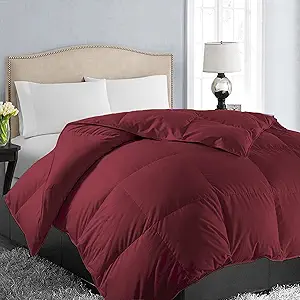 EASELAND Full Size Down Alternative Comforter - Quilted Duvet Insert for All Seasons, Soft Lightweight with Corner Tabs, Summer Winter Warm Bedding, Burgundy 82×86 Inches