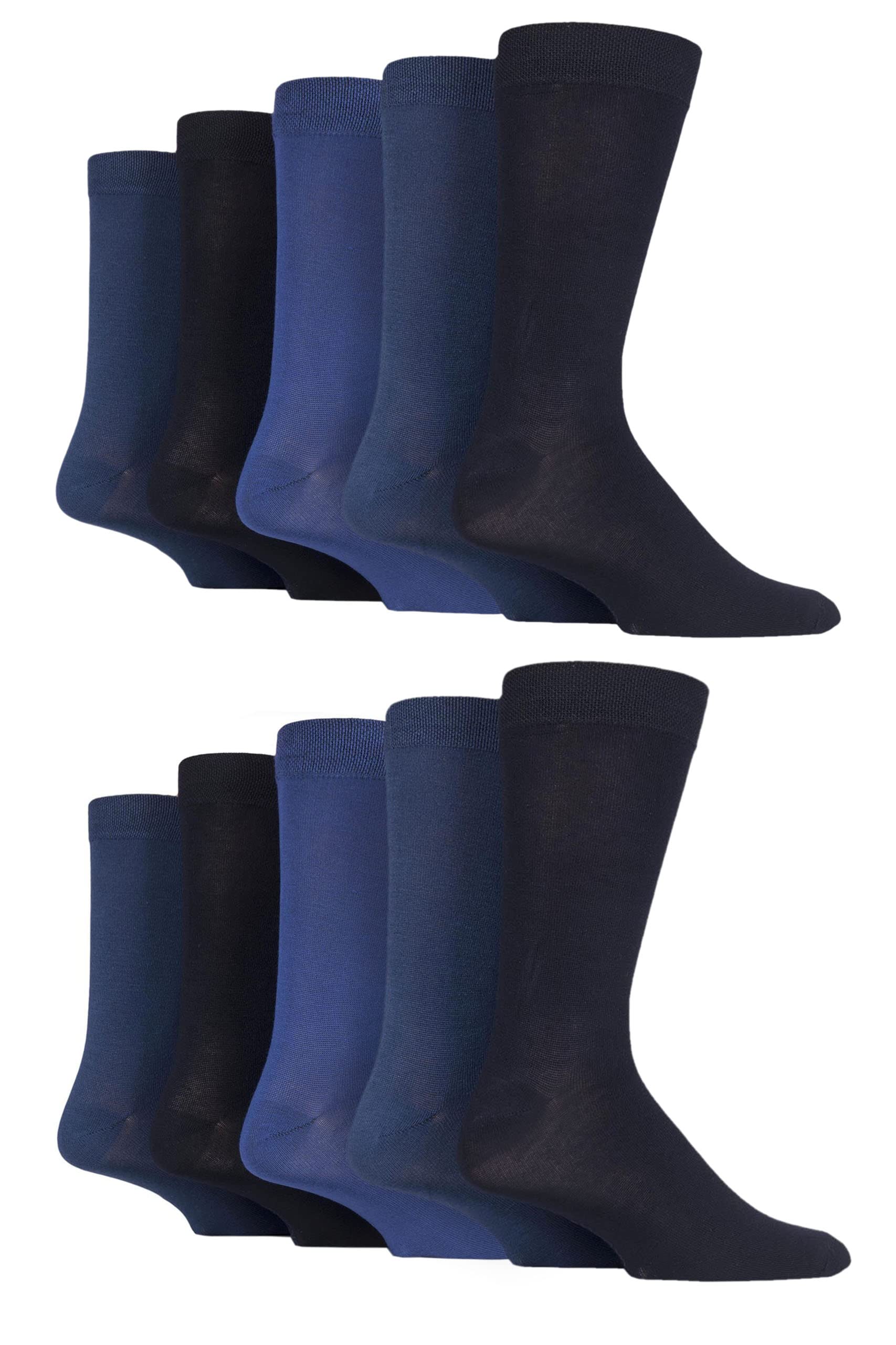 SockShop Mens Plain, Striped and Patterned Bamboo Socks Pack of 10 Blues Plain 7-11