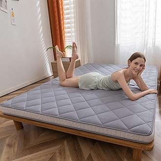 MAXYOYO Japanese Floor Futon Mattress Queen Size, Roll Up Folding Bed, Diamond Patterned Futon for Adults, Grey