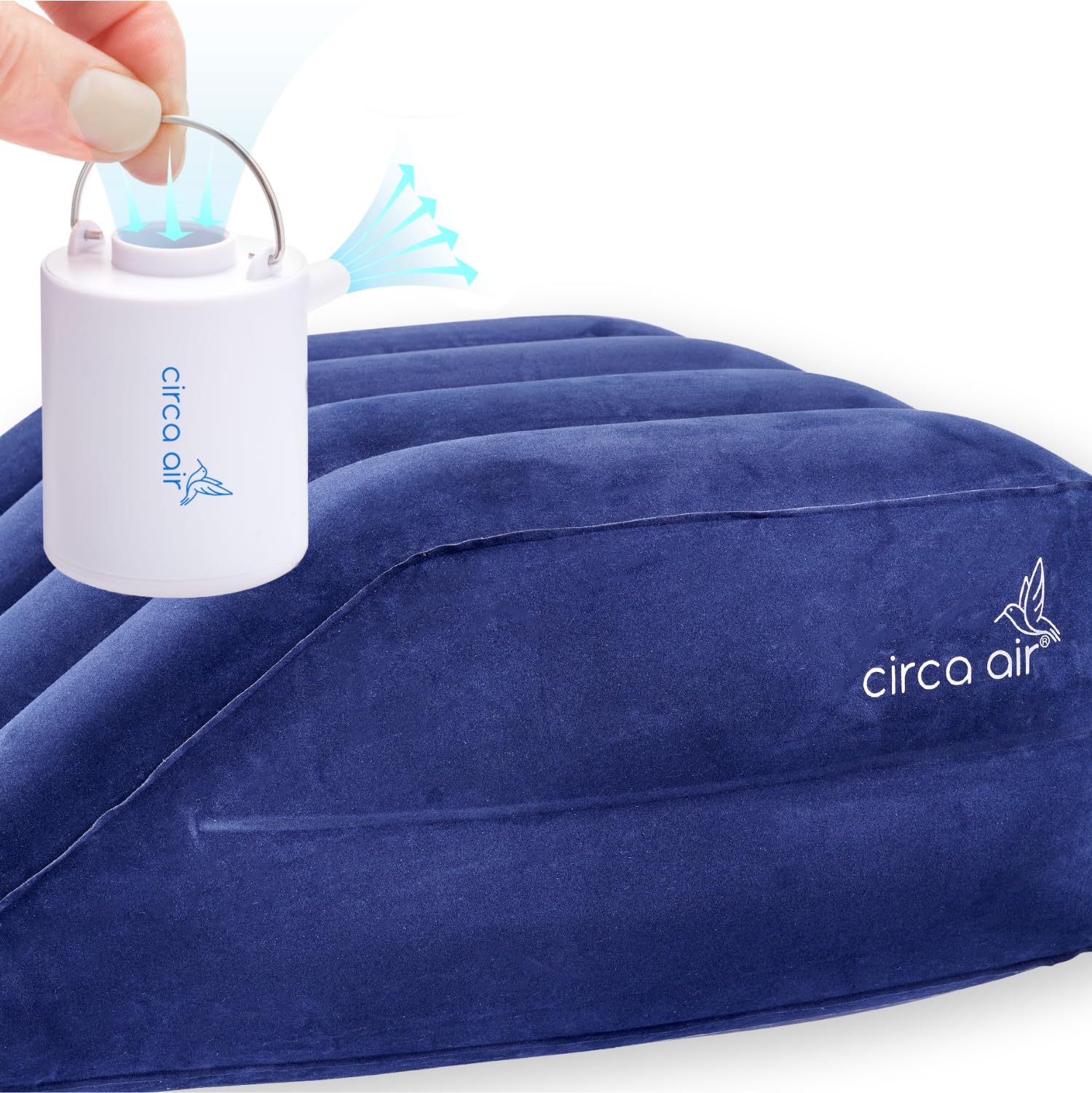 Circa AirInflatable Leg Elevation Pillow (Blue) and Mini Pump Bundle - Leg Pillow for Circulation, Travel Wedge Pillow for + Rechargeable USB Mini Air Pump, Small Portable Travel Pump