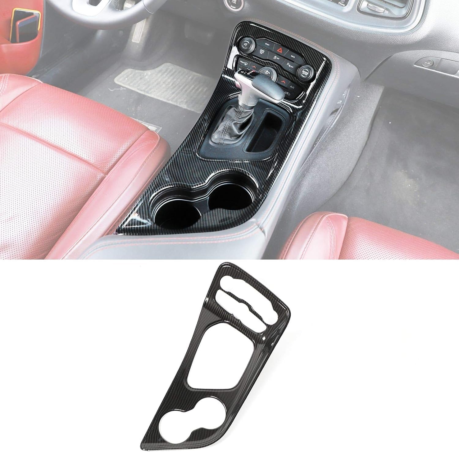Interior Trim Accessories for Challenger 2015 2016 2017 2018 2019 2020 2021 2022 2023 Gear Shift Panel Cover Carbon Fiber Texture 1-Pack